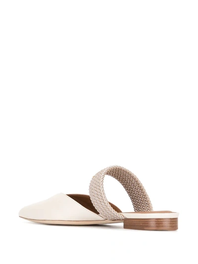 Malone Souliers Maisie Cord-trimmed Leather Point-toe Flats In White
