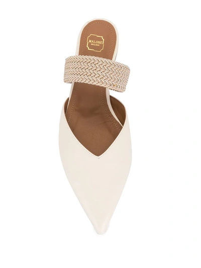 Malone Souliers Maisie Cord-trimmed Leather Point-toe Flats In White