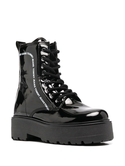 Tommy Jeans Platform Logo Print Boots In Black