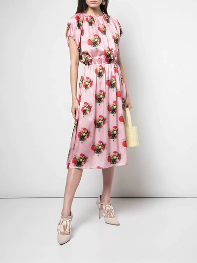 Shop Adam Lippes Floral Midi Dress In Pink