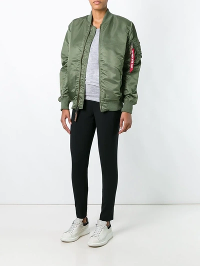 Alpha Industries Ma-1 Vf 59 Long Bomber Jacket Dark Green Nylon Bomber Jacket In Green