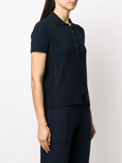 Shop Thom Browne 4-bar Side Insert Ribbed Polo Shirt In Blue