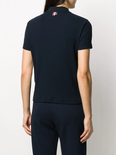 Shop Thom Browne 4-bar Side Insert Ribbed Polo Shirt In Blue