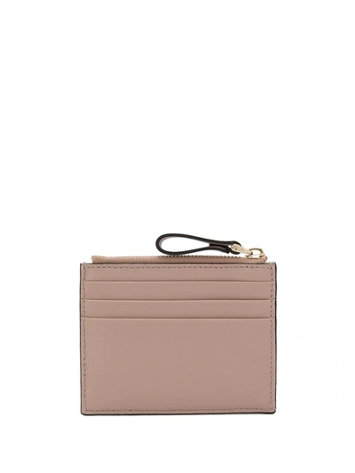 Shop Valentino Rockstud Zipped Leather Cardholder In Neutrals