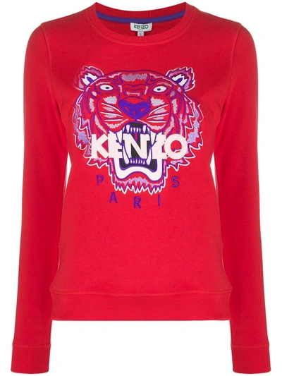 Shop Kenzo Tiger Embroidered Sweatshirt In Red