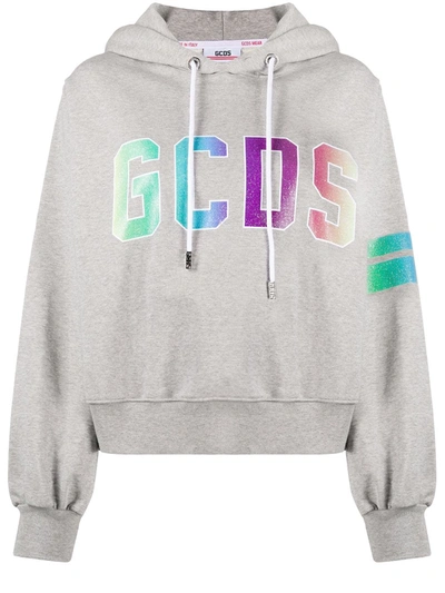 Shop Gcds Logo-print Cotton Hoodie In Grey