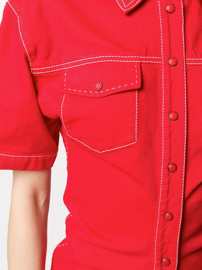 Shop Off-white Denim Shirt Dress In Red