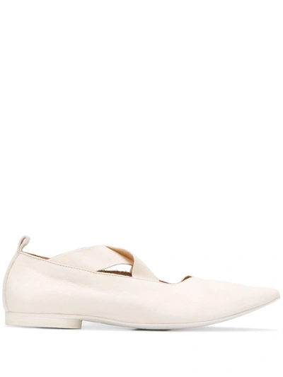 Shop Uma Wang Crisscross Strap Pointed Toe Ballerinas In White