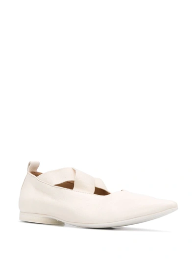 Shop Uma Wang Crisscross Strap Pointed Toe Ballerinas In White