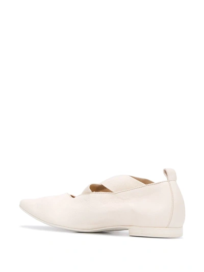 Shop Uma Wang Crisscross Strap Pointed Toe Ballerinas In White