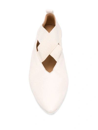 Shop Uma Wang Crisscross Strap Pointed Toe Ballerinas In White