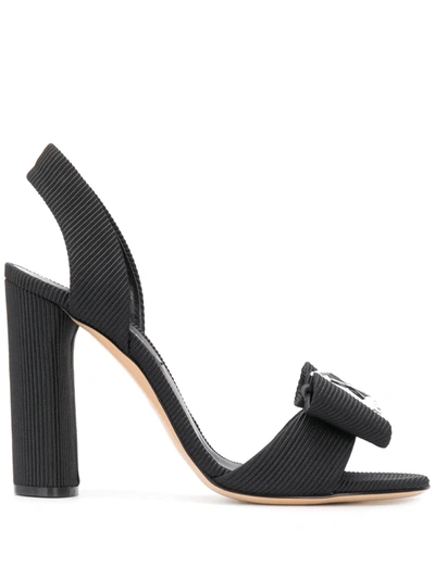 Shop Casadei Crystal-bow Faille Sandals In Black