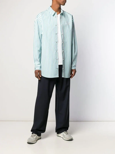 Shop Martine Rose Logo Embroidered Candy Stripe Shirt In Green
