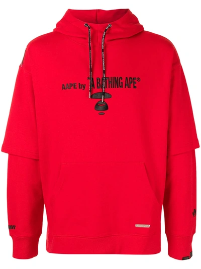 Shop Aape By A Bathing Ape Layered Logo Print Hoodie In Red