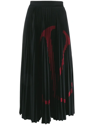 Shop Valentino Vlogo Print Pleated Skirt In Black