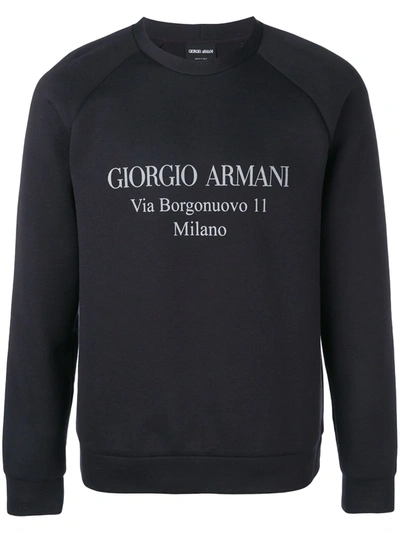 Shop Giorgio Armani Logo-print Cotton-blend Sweatshirt In Blue