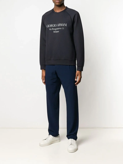 Shop Giorgio Armani Logo-print Cotton-blend Sweatshirt In Blue