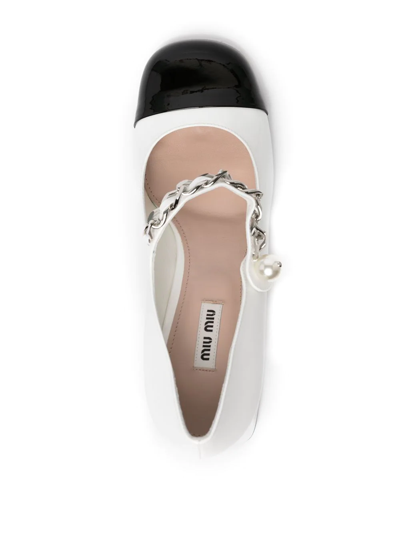 Shop Miu Miu Square-toe Block-heel Pumps In White