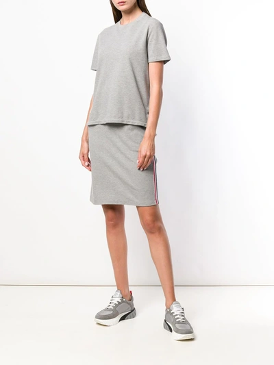 Thom Browne Light Grey Classic Cotton Pique Relaxed Fit Center Back Stripe Short Sleeve Tee In Grey