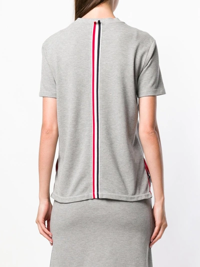 Thom Browne Light Grey Classic Cotton Pique Relaxed Fit Center Back Stripe Short Sleeve Tee In Grey