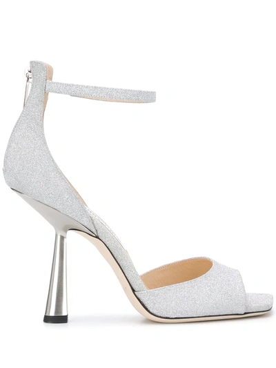 Jimmy Choo Reon 100 Glitter Ankle-strap Sandals In Silver | ModeSens
