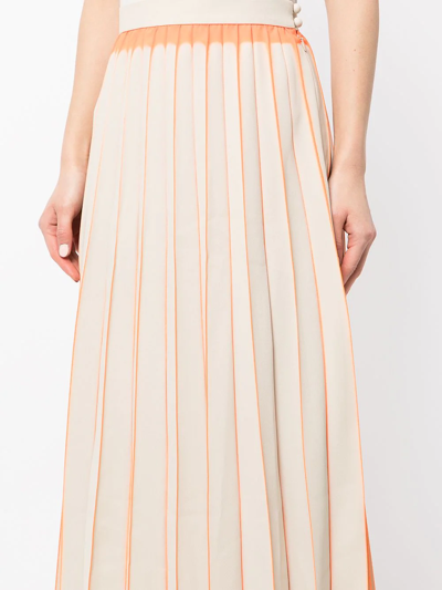 Shop Mame Kurogouchi Pleated Dye-effect Skirt In Orange