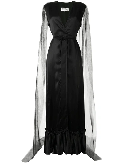 Shop Mm6 Maison Margiela Plunge-neck Sheer-cape Gown In Black