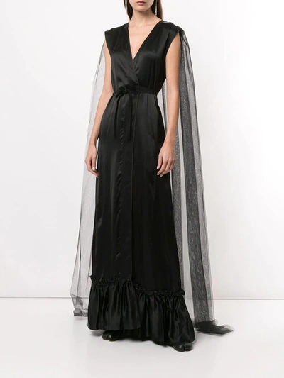 Shop Mm6 Maison Margiela Plunge-neck Sheer-cape Gown In Black