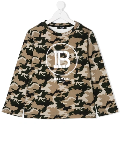 Shop Balmain Camouflage-print Logo Sweatshirt In Brown