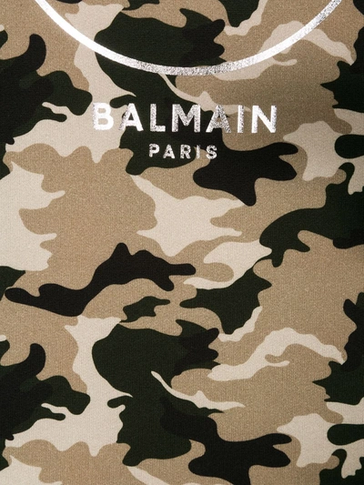 Shop Balmain Camouflage-print Logo Sweatshirt In Brown