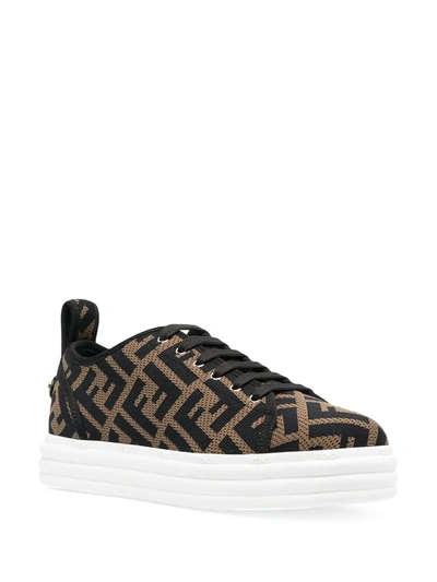 Shop Fendi Rise Logo-print Flatform Sneakers In Brown