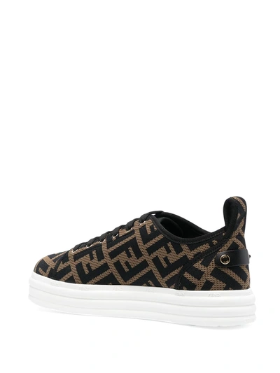 Shop Fendi Rise Logo-print Flatform Sneakers In Brown