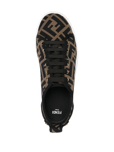 Shop Fendi Rise Logo-print Flatform Sneakers In Brown