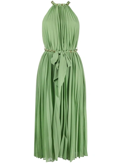 Shop Zimmermann Pleated Sleeveless Midi Dress In Green
