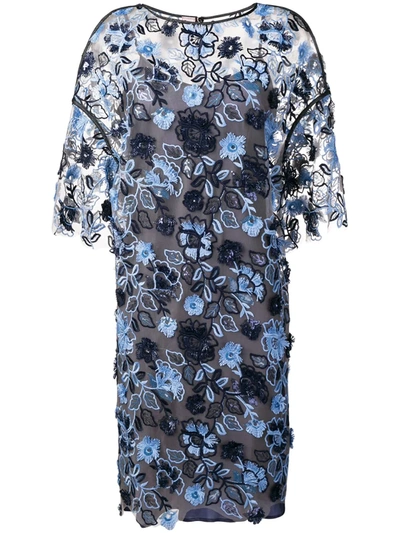 Shop Antonio Marras Floral Embroidered Shift Dress In Blue