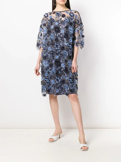 Shop Antonio Marras Floral Embroidered Shift Dress In Blue
