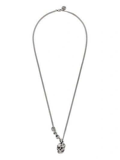 Shop Alexander Mcqueen Skull And Snake Pendant Necklace In Silver