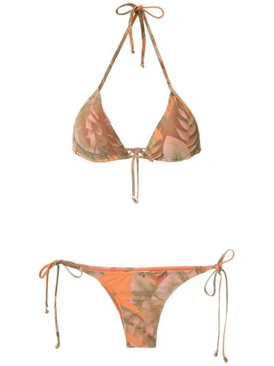 Shop Amir Slama Printed Triangle Bikini Set In Neutrals