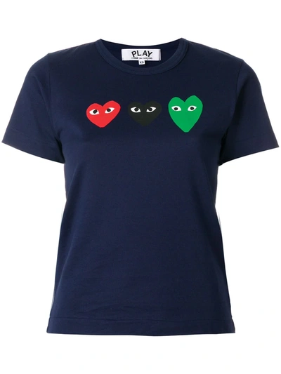 Shop Comme Des Garçons Play Heart Print T-shirt In Blue