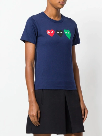 Shop Comme Des Garçons Play Heart Print T-shirt In Blue