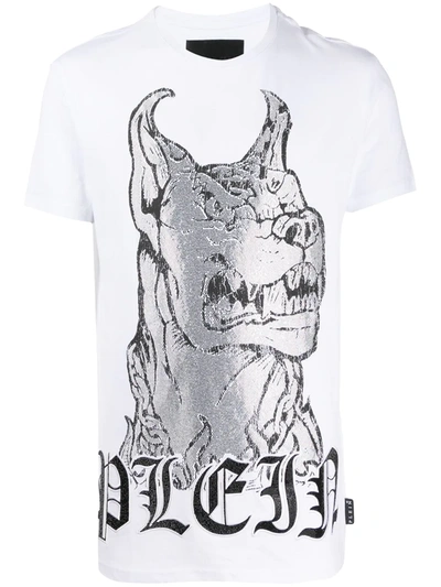 Shop Philipp Plein Crystal Embellished Dog T-shirt In White