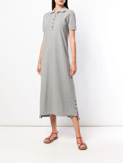 Shop Thom Browne Rwb-stripe Polo Shirt Dress In Grey