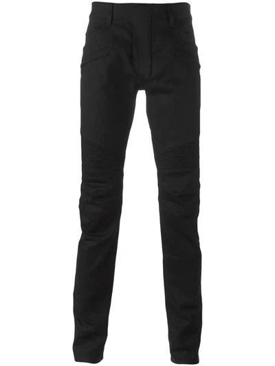 Shop Balmain Raw Denim Biker Jeans In Black