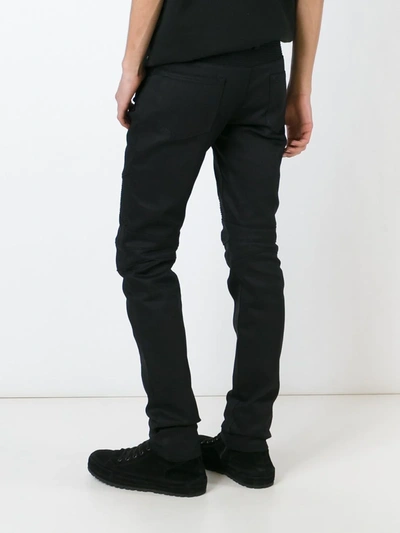 Shop Balmain Raw Denim Biker Jeans In Black