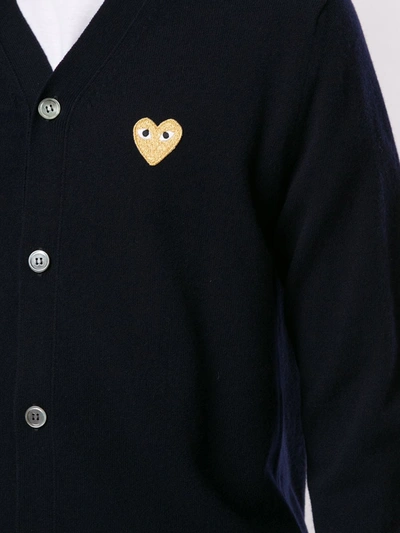 Shop Comme Des Garçons Play Embroidered Logo Cardigan In Blue