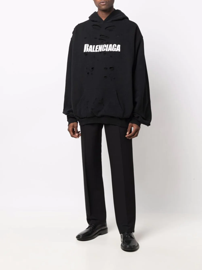 Shop Balenciaga Caps Destroyed Hoodie In Black