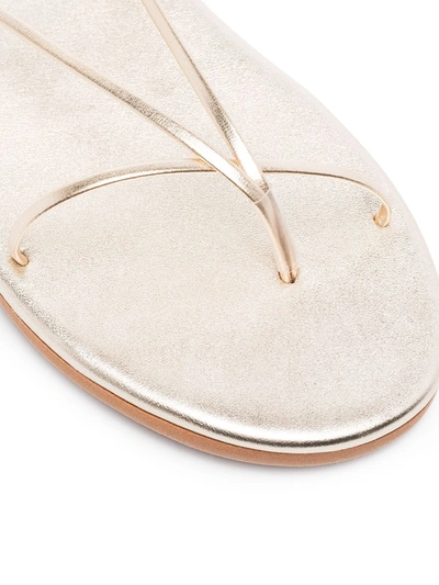 Ancient Greek Sandals String Metallic Leather Sandals In Gold