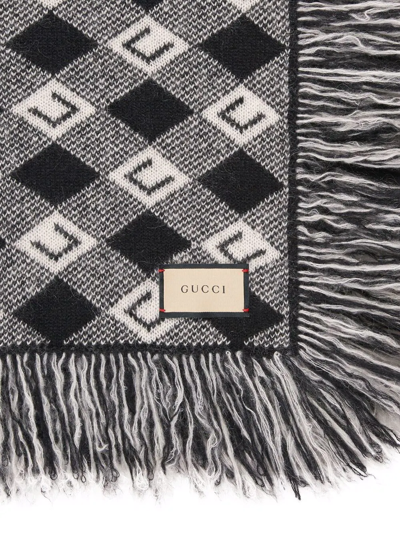 Shop Gucci Logo-intarsia Checked Blanket In Black