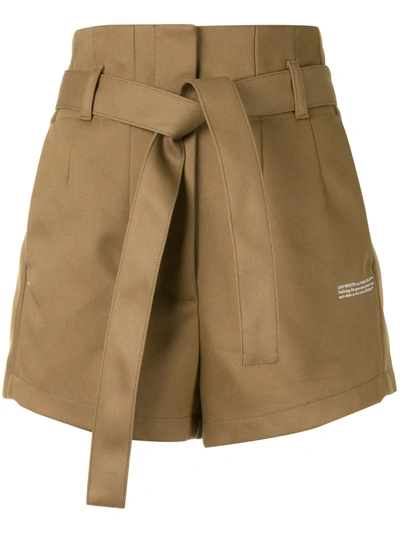 Shop Off-white High-waisted Belted Shorts In Brown