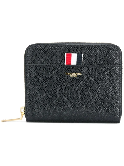 Shop Thom Browne Pebbled Short Zip-around Purse In Black